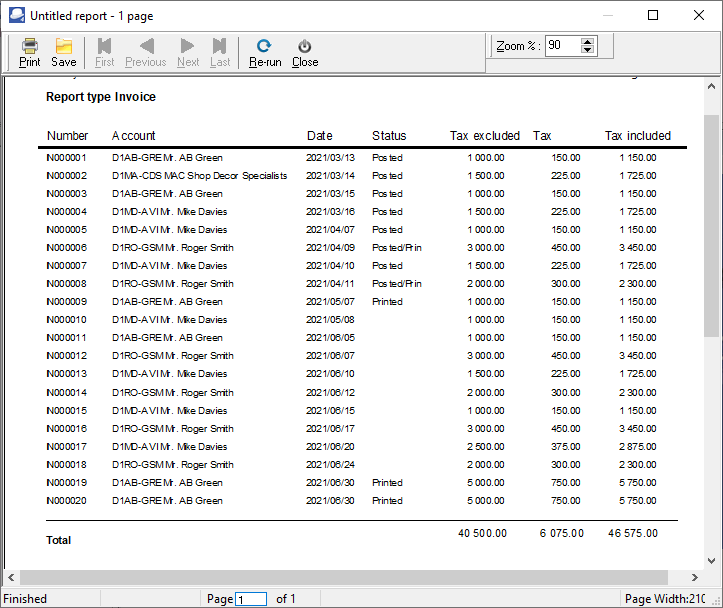 TurboCASH4 Document listing report printed