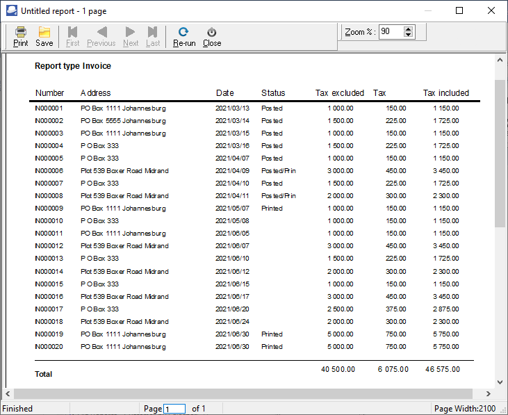 TurboCASH4 Document listing address report printed