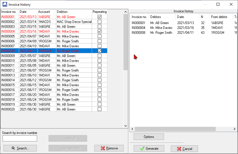 TurboCASH4 Repeating invoices