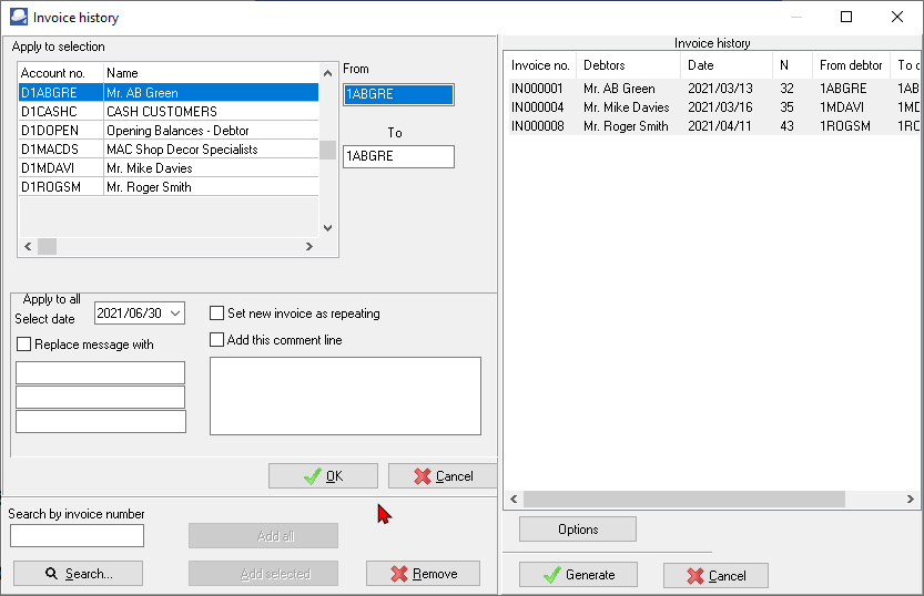 TurboCASH4 Repeating invoice options