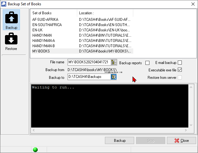 TurboCASH4 - Backup Set of Books