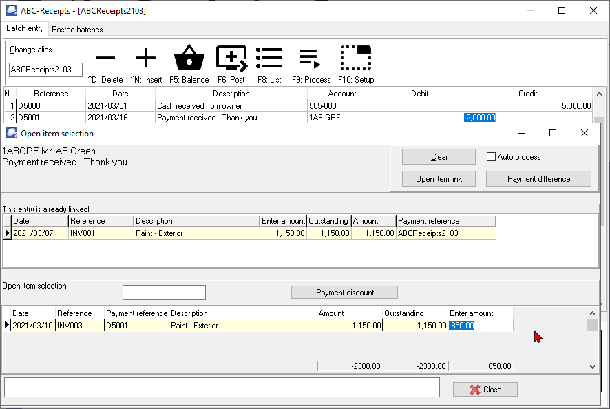 TurboCASH4 Open item selection receipts batch
