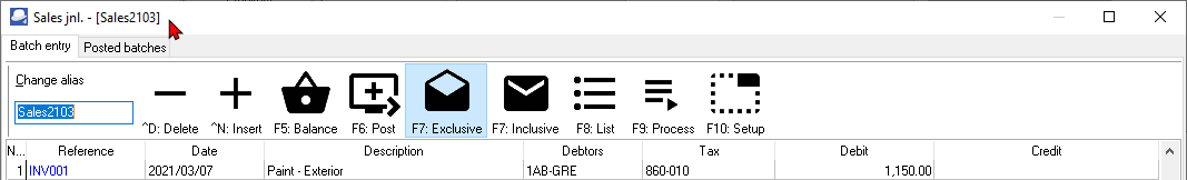 TurboCASH4 Enter sales invoice in sales batch