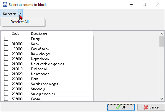 TurboCASH4 - Access control - block accounts