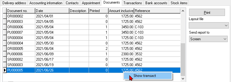 TurboCASH4 - Creditor account - Documents tab
