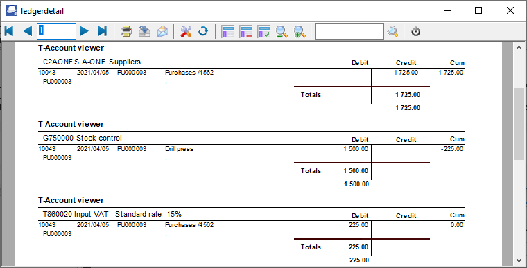 TurboCASH4 - Creditor account - Transactions tab - print transactions in T-Account viewer