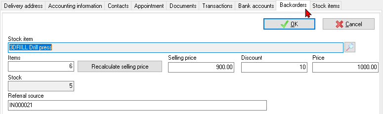 TurboCASH4 - Debtors - Backordes tab - Edit
