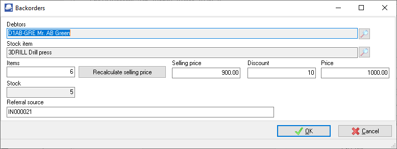 TurboCASH4 - Stock item - Backorders - Input - Document menu - Edit