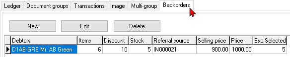 TurboCASH4 - Stock item - Backorders tab