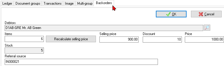 TurboCASH4 - Stock item - Backordes tab - Edit