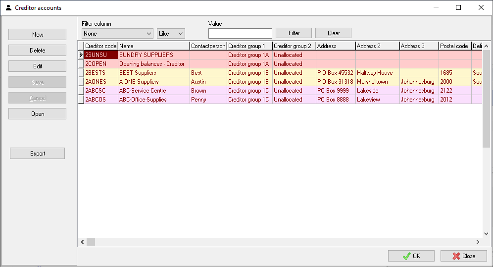 TurboCASH4 Batch entry select creditor account
