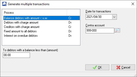 TurboCASH4 Multiple transactions - debtors with amount less than specified amount