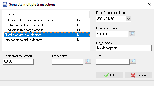 TurboCASH4 Multiple transactions - Fixed amount to debtors