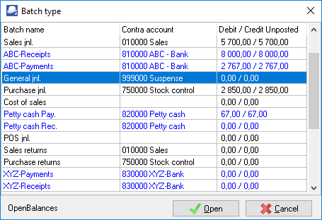 TurboCASH4 Batch type selection