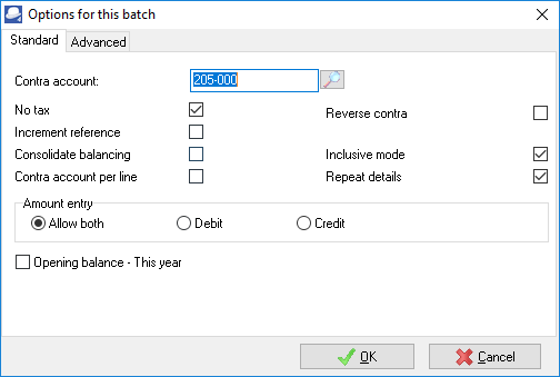 TurboCASH4 Options for this batch