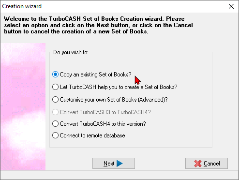 TurboCASH4 - Copy a Set of Books creation wizard