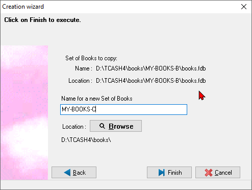 TurboCASH4 - Copy a Set of Books creation wizard finish