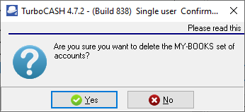TurboCASH4 - Delete a Set of Books confirm