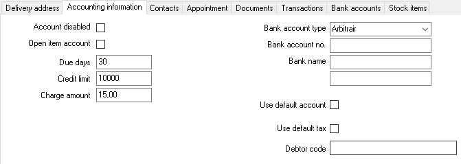 TurboCASH4 - Creditor account - Accounting information tab