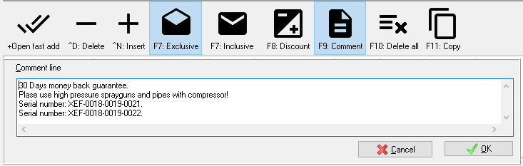 TurboCASH4 Document entry add comment