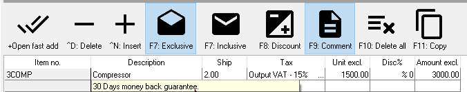 TurboCASH4 Document entry comment