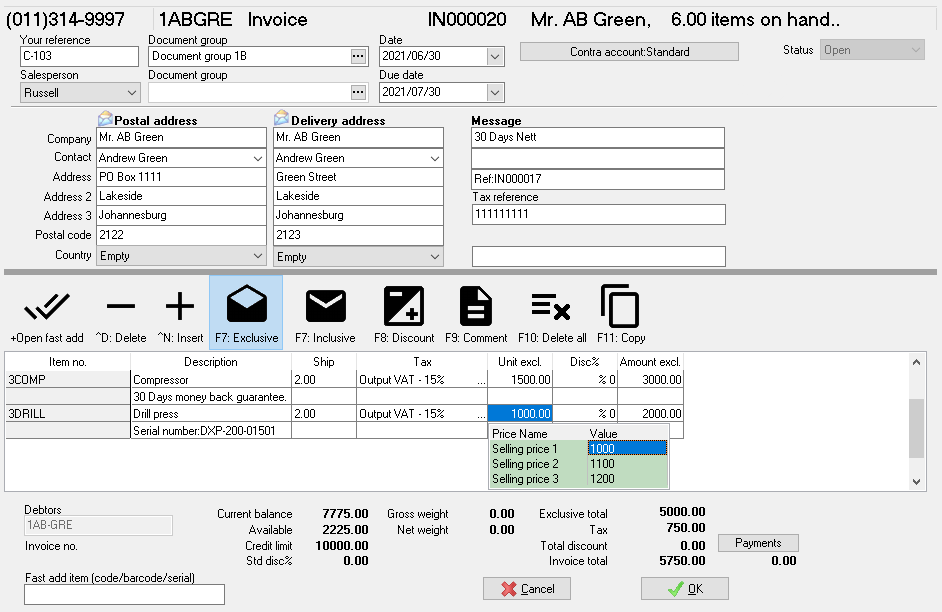 TurboCASH4 Document entry unposted