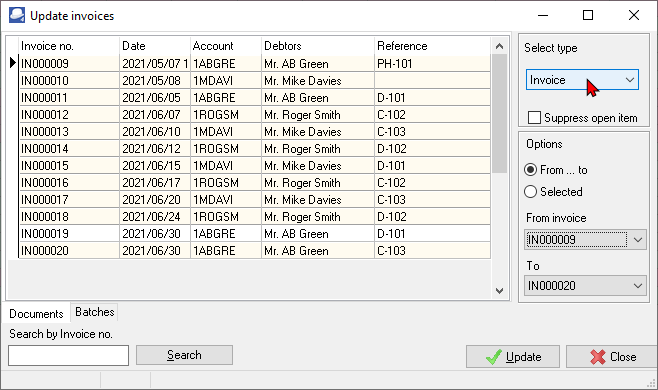 TurboCASH4 Update documents - Invoices