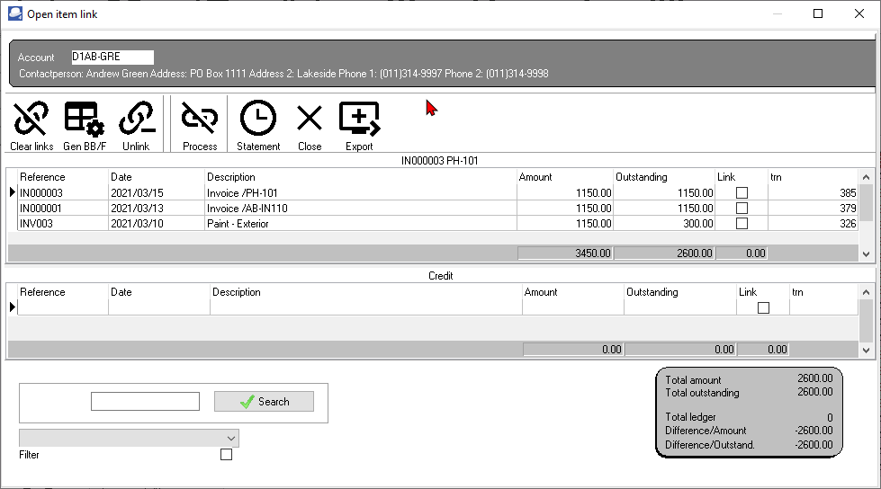 TurboCASH4 Document list screen context-menu Open item link