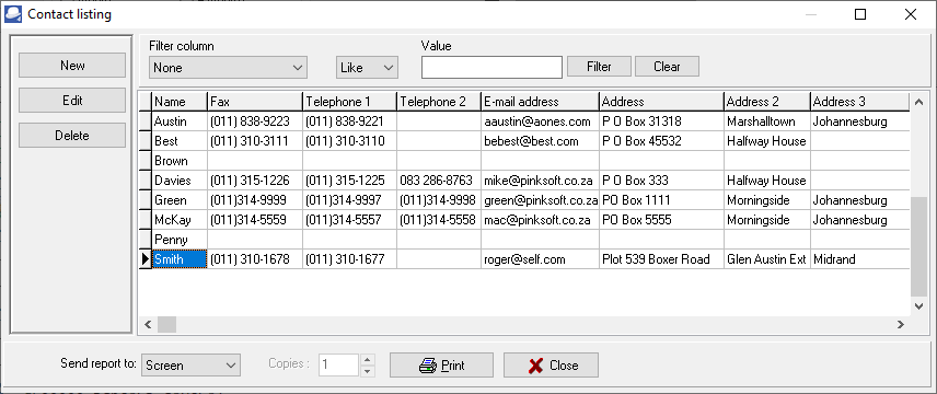 TurboCASH4 - Contact listing