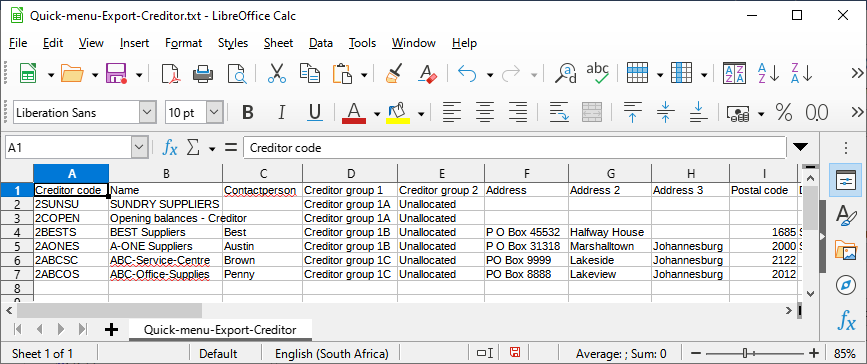 TurboCASH4 - Export / Import debtor accounts options - Spreadsheet