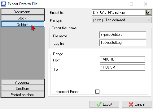 TurboCASH4 - Export debtor accounts