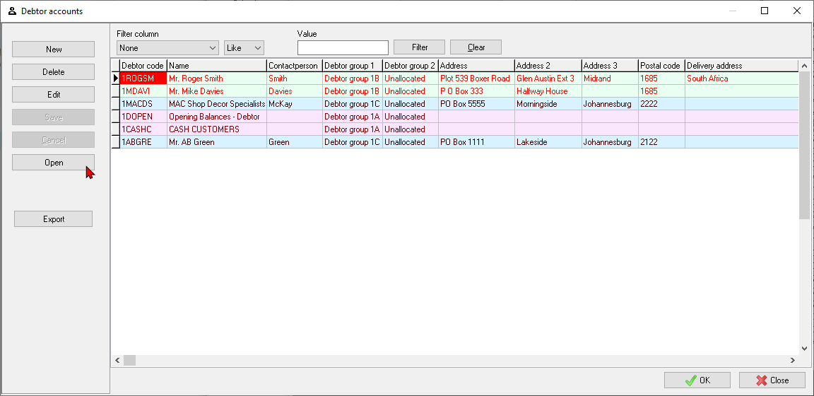 TurboCASH4 Document list screen context-menu Import select account