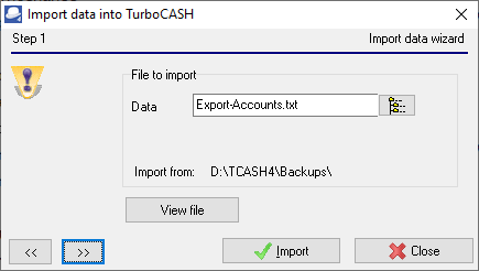 TurboCASH4 - Import ledger accounts select file