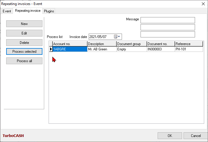TurboCASH4 Calendar process repeating invoice event