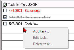 TurboCASH4 Calendar tasks