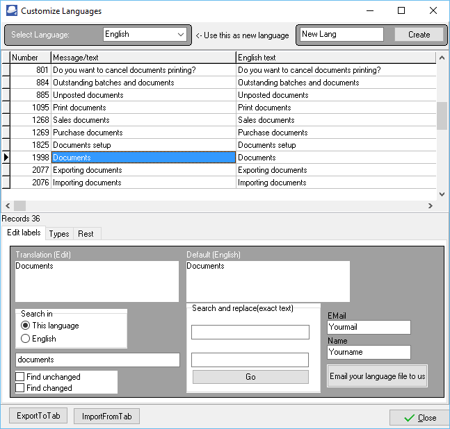 TurboCASH4 - Customise languages