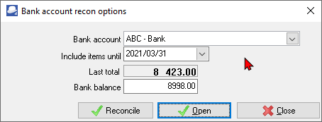 TurboCASH4 Bank account reconciliation options