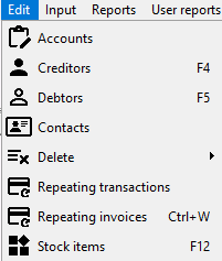 TurboCASH4 - Edit menu