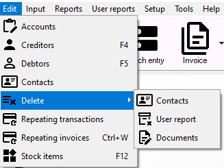 TurboCASH4 - Edit - Delete menu