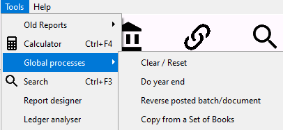 TurboCASH4 - Tools - Global processes menu