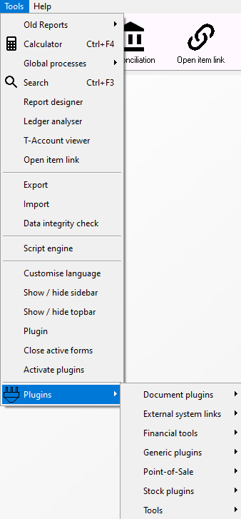TurboCASH4 - Plugins menu