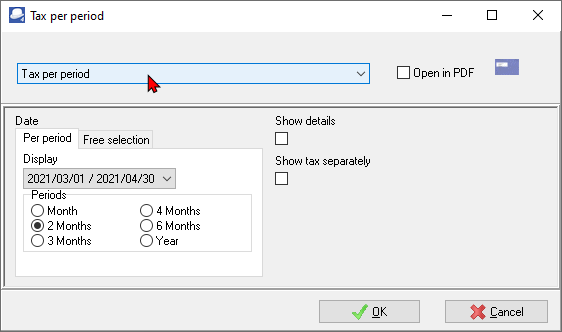 TurboCASH4 - Tax per period report options VAT/GST/Sales tax