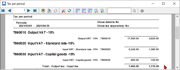 TurboCASH4 - Tax per period report printed VAT/GST/Sales tax