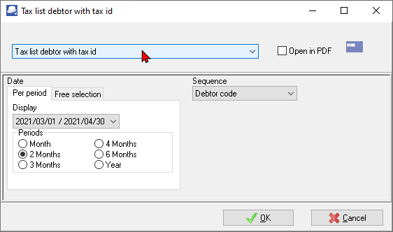 Tax list - debtor with tax id - options