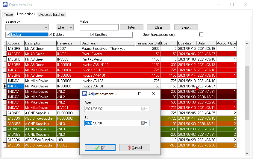 TurboCASH4 Open item adjust payment date