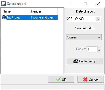 TurboCASH4 Report writer print select report