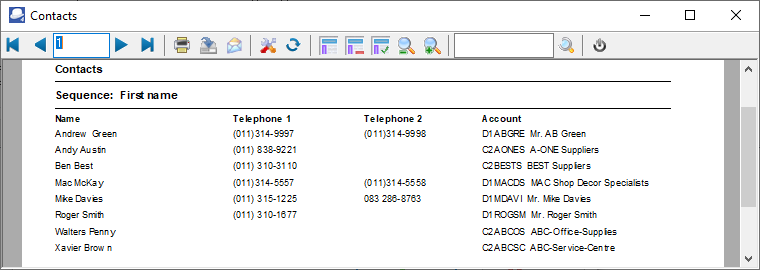 TurboCASH4 - Contact list report printed