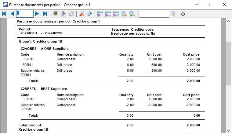 TurboCASH4 - Purchase documents per period report printed