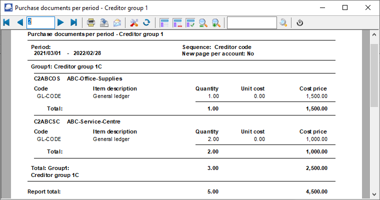 TurboCASH4 - Purchase documents per period report printed