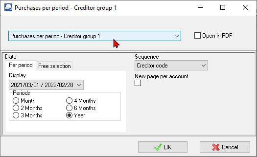 TurboCASH4 - Purchases per period report options